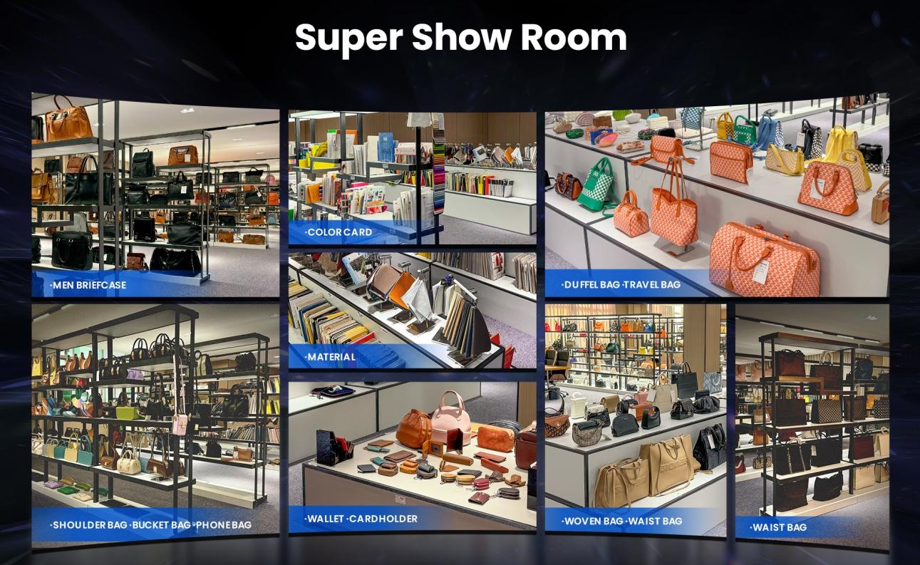 Super showroom with over 1000 bags, including various handbags, tote bags, shoulder bags, purse, backpacks, duffel bags, briefcase, diaper bags. welcome to send your design to us, and make sample